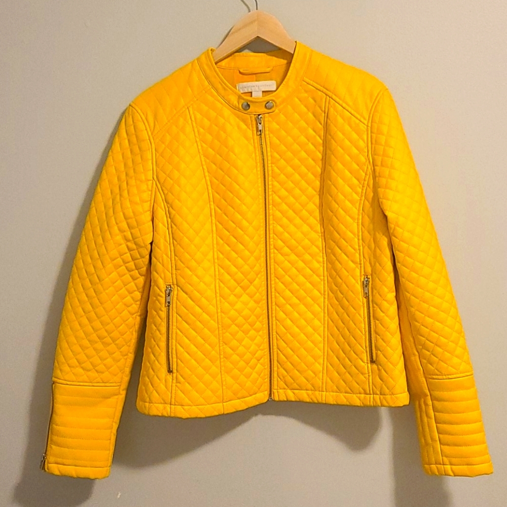 Faux Leather Yellow Biker Jacket